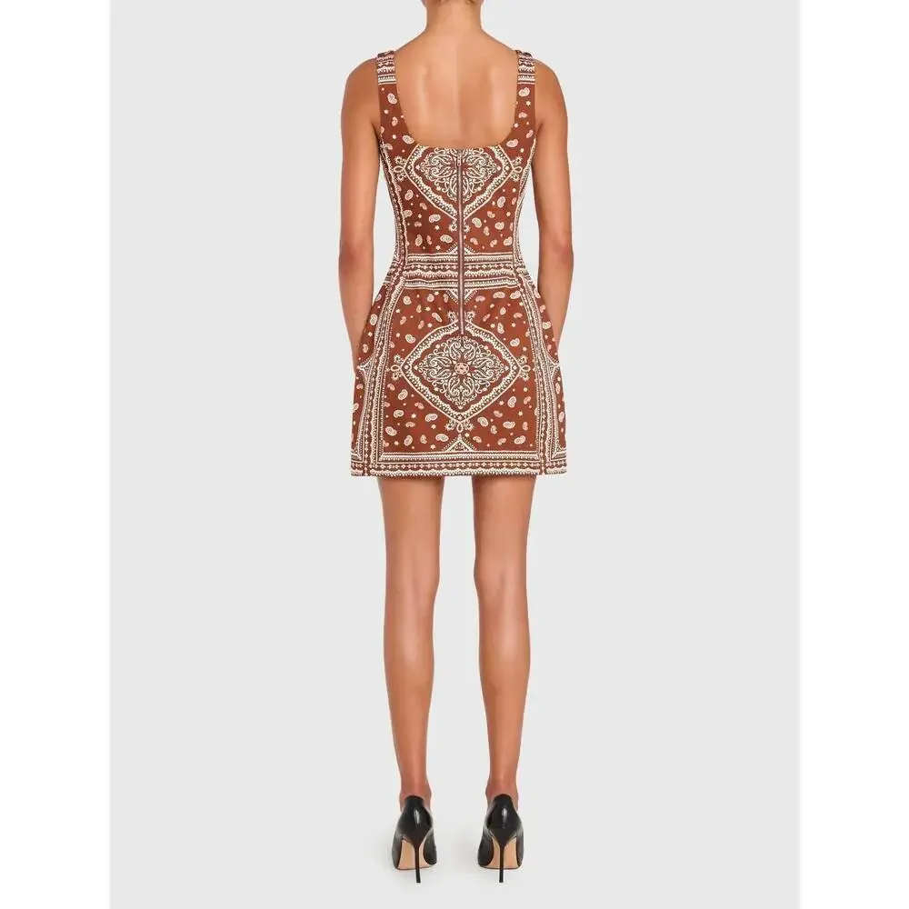 Amanda Uprichard Rust and Cream Bandana Mini Dress - Picture 4 of 4